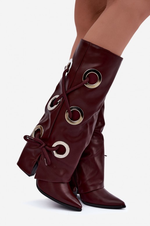 bottes hautes avec tige lacée et lacets décoratifs en couleur bordeaux Pamina
