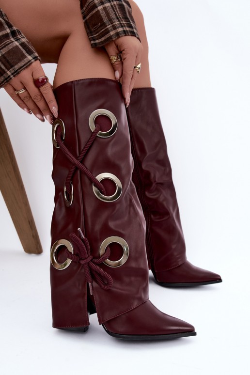 bottes hautes avec tige lacée et lacets décoratifs en couleur bordeaux Pamina