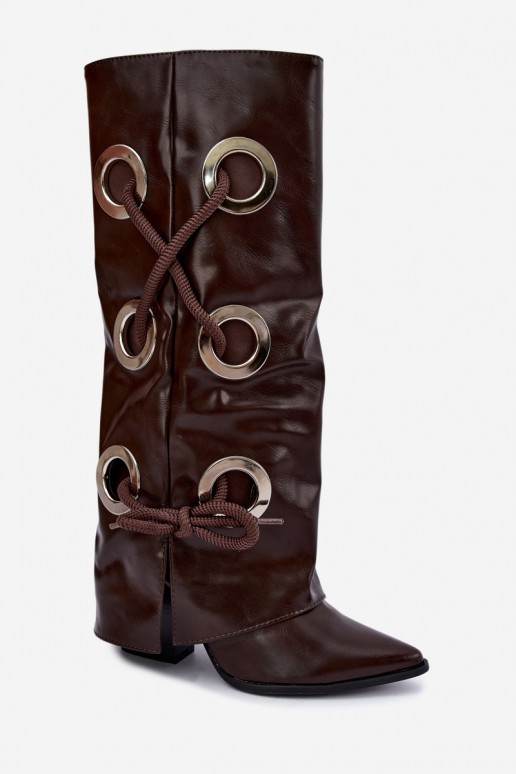 bottes hautes avec tige lacée et lacets décoratifs en couleur chocolat Pamina