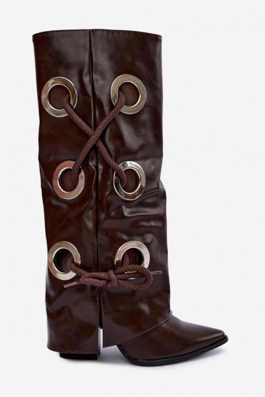bottes hautes avec tige lacée et lacets décoratifs en couleur chocolat Pamina