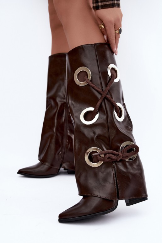 bottes hautes avec tige lacée et lacets décoratifs en couleur chocolat Pamina