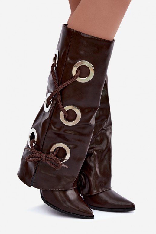 bottes hautes avec tige lacée et lacets décoratifs en couleur chocolat Pamina
