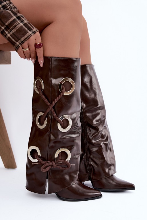 bottes hautes avec tige lacée et lacets décoratifs en couleur chocolat Pamina