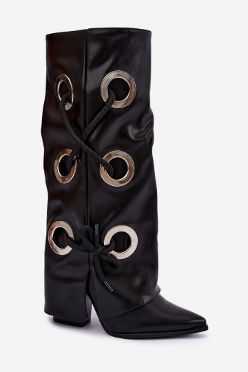 bottes hautes avec tige lacée et lacets décoratifs en couleur noire Pamina