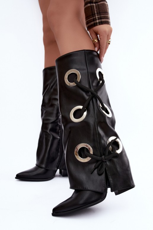 bottes hautes avec tige lacée et lacets décoratifs en couleur noire Pamina