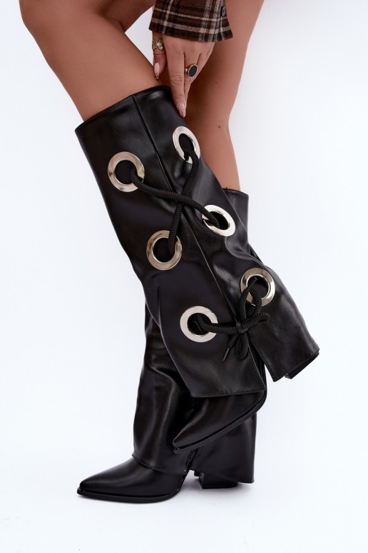 bottes hautes avec tige lacée et lacets décoratifs en couleur noire Pamina