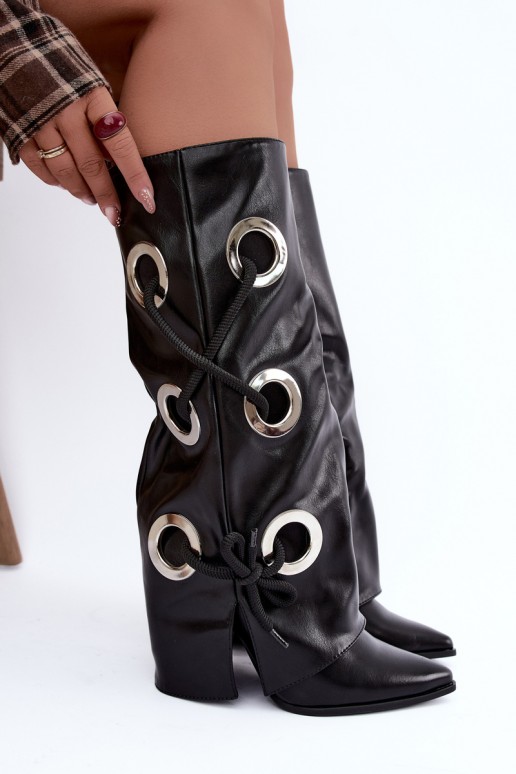bottes hautes avec tige lacée et lacets décoratifs en couleur noire Pamina