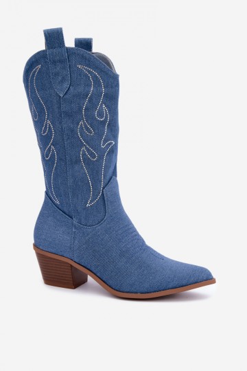Bottes chelsea en denim de style cowboy avec talons et décoration Perella