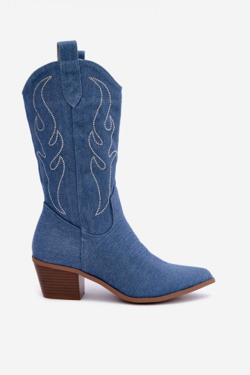 Bottes chelsea en denim de style cowboy avec talons et décoration Perella 2