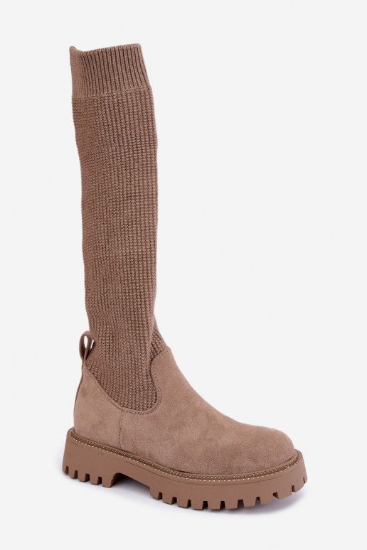 bottes hautes avec tige type chaussette en couleur sable Sarielle