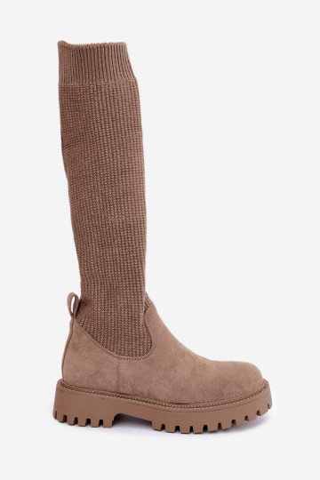 bottes hautes avec tige type chaussette en couleur sable Sarielle 2