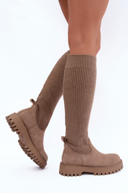 bottes hautes avec tige type chaussette en couleur sable Sarielle