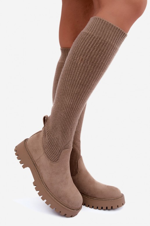 bottes hautes avec tige type chaussette en couleur sable Sarielle