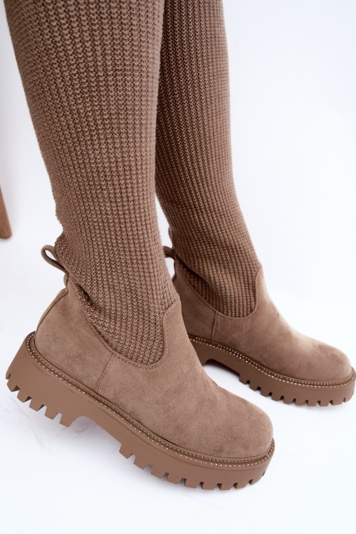 bottes hautes avec tige type chaussette en couleur sable Sarielle