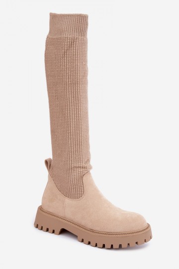 bottes hautes avec tige type chaussette en couleur ivoire Sarielle