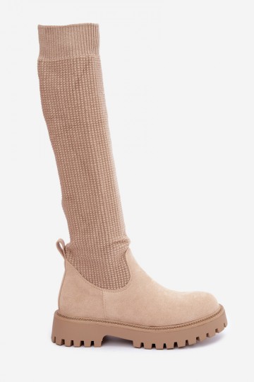 bottes hautes avec tige type chaussette en couleur ivoire Sarielle 2