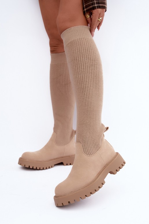 bottes hautes avec tige type chaussette en couleur ivoire Sarielle