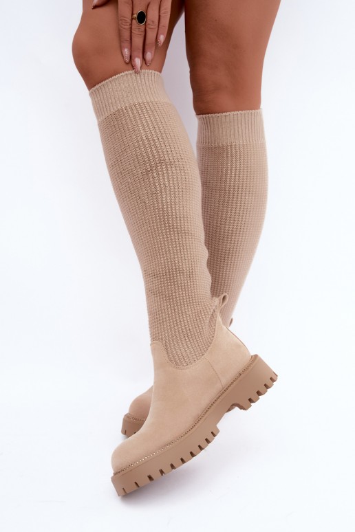 bottes hautes avec tige type chaussette en couleur ivoire Sarielle