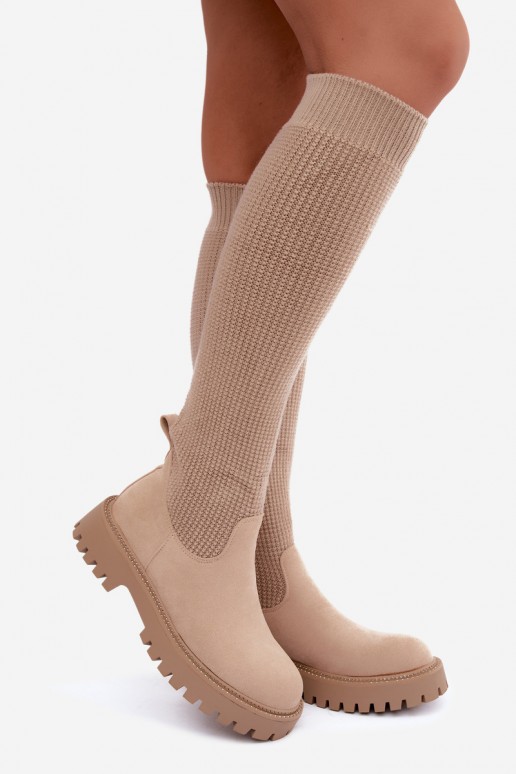 bottes hautes avec tige type chaussette en couleur ivoire Sarielle