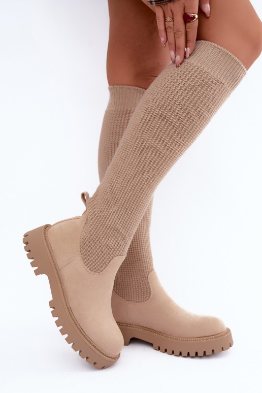 bottes hautes avec tige type chaussette en couleur ivoire Sarielle