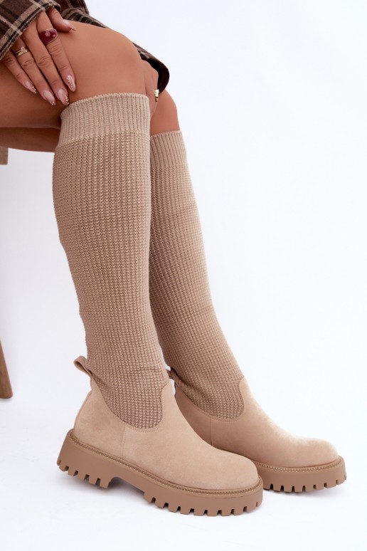 bottes hautes avec tige type chaussette en couleur ivoire Sarielle