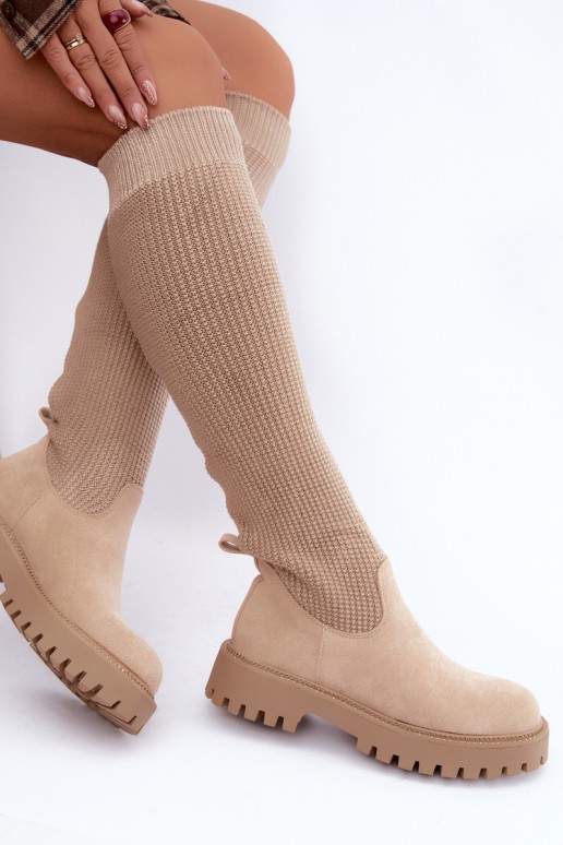 bottes hautes avec tige type chaussette en couleur ivoire Sarielle