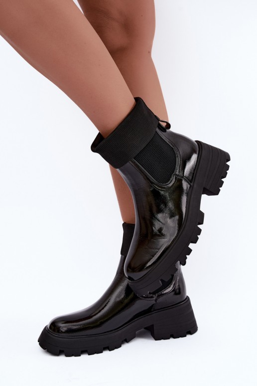 bottines élégantes avec effet verni en couleur noire Sevella