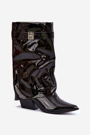 Bottes noires hautes avec effet verni et bout pointu Aelia