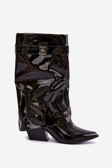 Bottes noires hautes avec effet verni et bout pointu Aelia 2