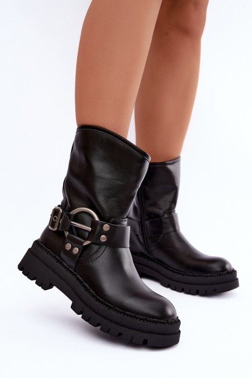 bottines isolées avec plateforme et lanières en couleur noire Arienna