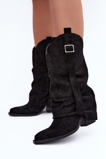 Bottes noires hautes de style cowboy avec bout pointu et talons Calenne 2
