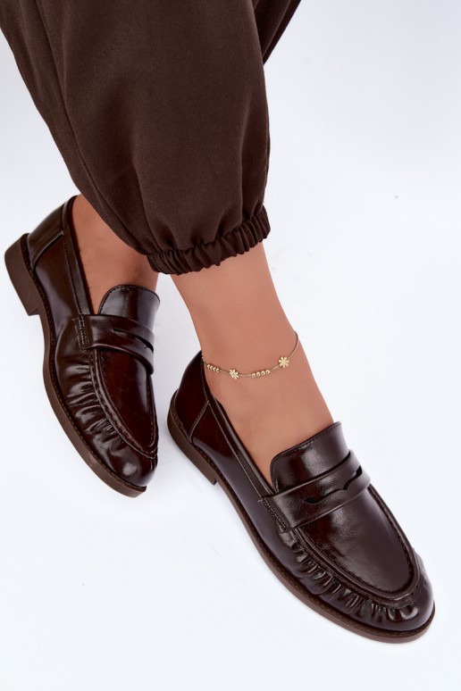mocassins vernis avec volants en couleur chocolat Hellenne