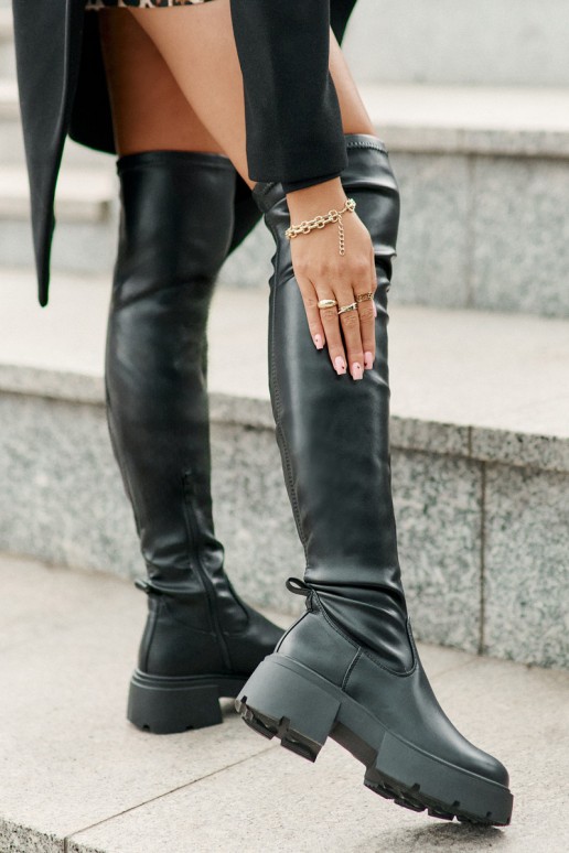 Bottes noires au-dessus du genou avec plateforme en simili cuir Loreviana