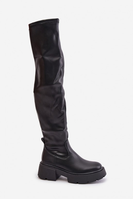 Bottes noires au-dessus du genou avec plateforme en simili cuir Loreviana