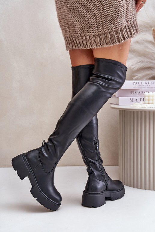 Bottes noires au-dessus du genou avec plateforme en simili cuir Loreviana