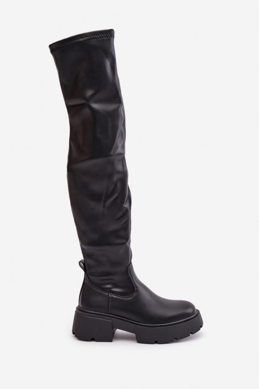 Bottes noires au-dessus du genou avec plateforme en simili cuir Loreviana