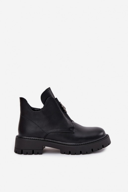 Bottes noires isolées à talon bas pour femmes avec ornements Lavira