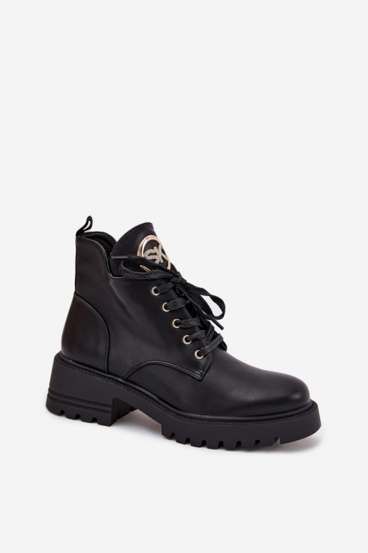 Bottines isolées pour femmes avec détails dorés en noir Kavirae