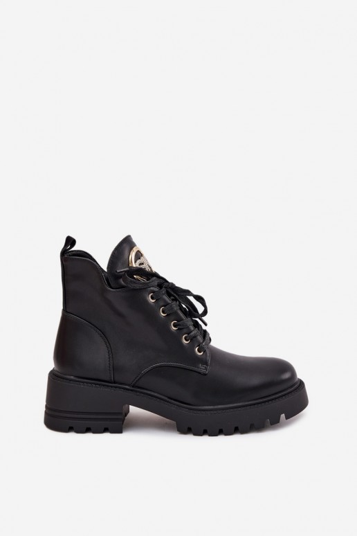 Bottines isolées pour femmes avec détails dorés en noir Kavirae