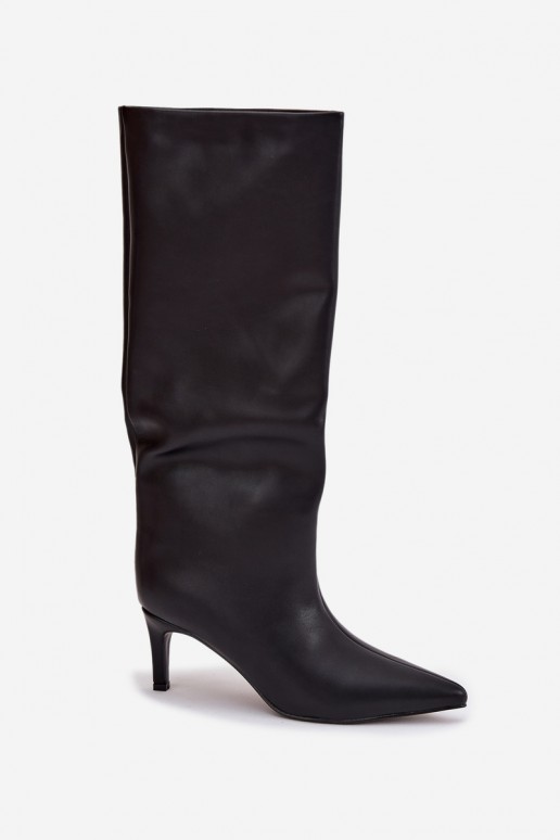 Bottes d'hiver pour femmes, noires, à enfiler avec talons fins, Olivienne