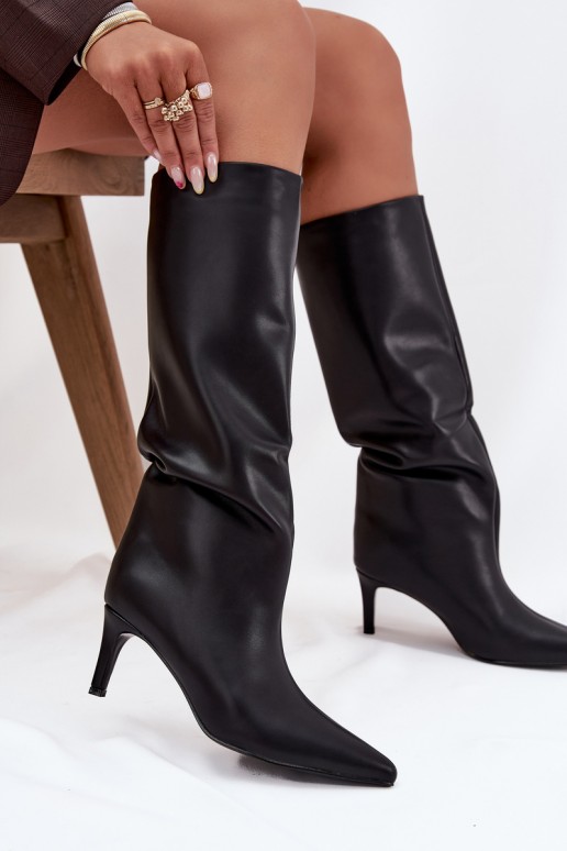Bottes d'hiver pour femmes, noires, à enfiler avec talons fins, Olivienne