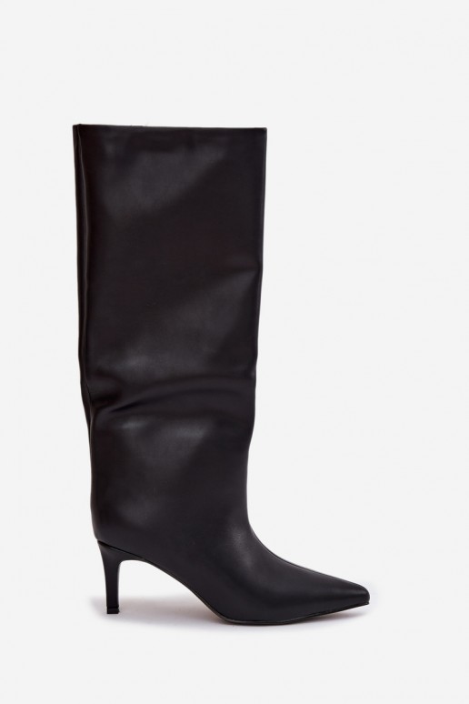 Bottes d'hiver pour femmes, noires, à enfiler avec talons fins, Olivienne