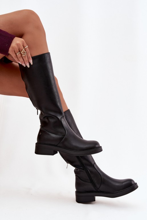 Bottes noires chaudes au-dessus du genou en cuir