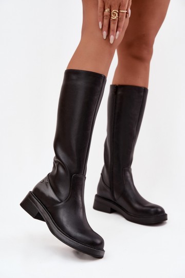 Bottes noires chaudes au-dessus du genou en cuir 2