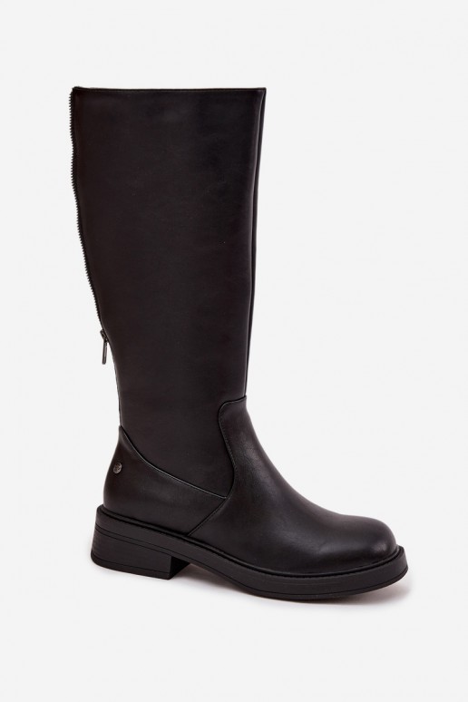Bottes noires chaudes au-dessus du genou en cuir