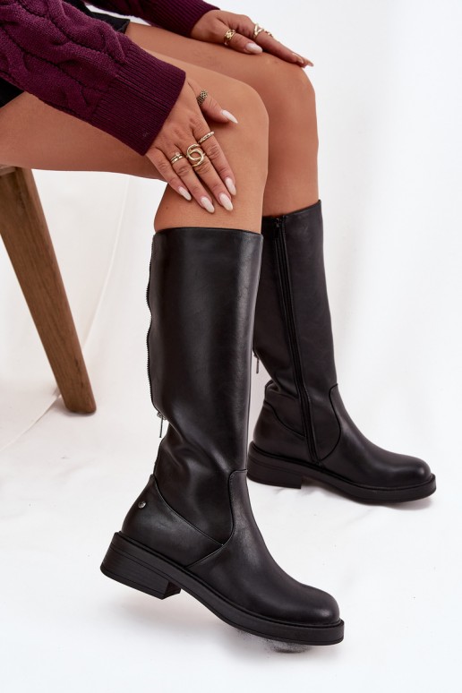Bottes noires chaudes au-dessus du genou en cuir