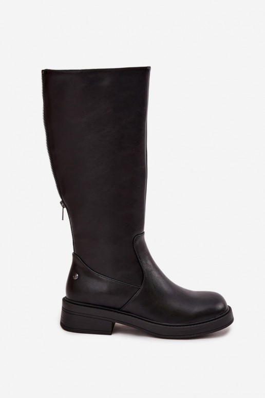 Bottes noires chaudes au-dessus du genou en cuir