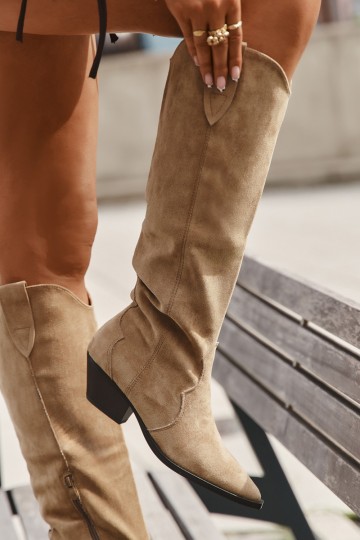 Bottes longues cowboy en faux daim sand avec talons Jovianne 2