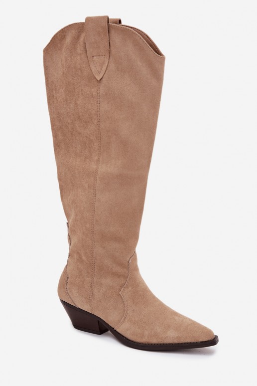 Bottes longues cowboy en faux daim sand avec talons Jovianne