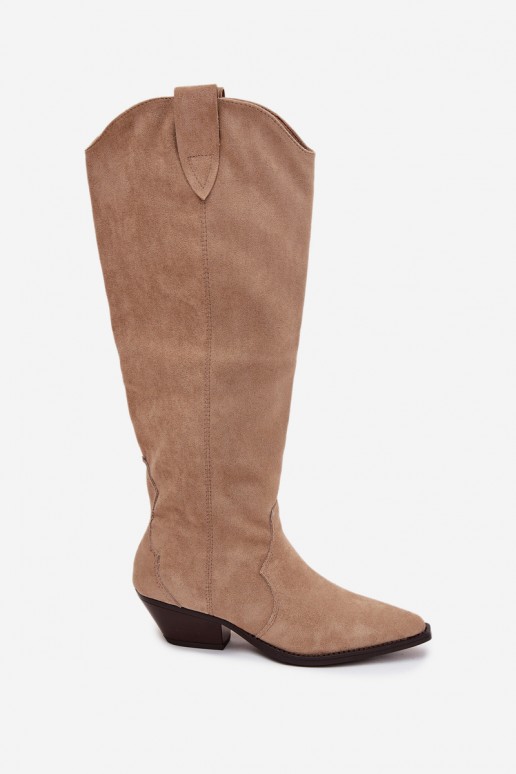 Bottes longues cowboy en faux daim sand avec talons Jovianne